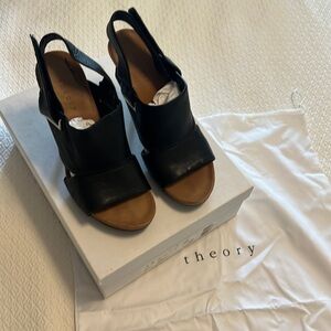 Theory Vella Sandals Women 39 Leather Slingback 8.5 Strap Black Heel Shoe